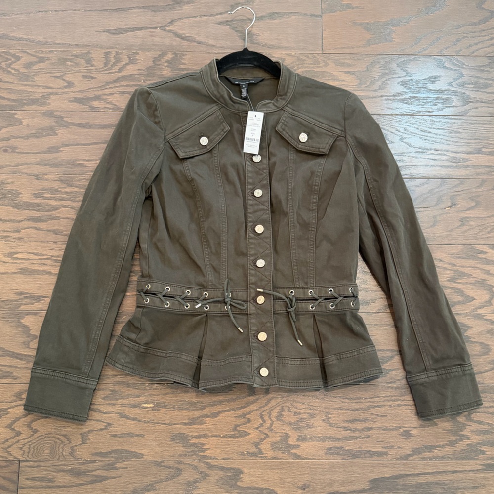 White House Black Market Green Peplum Pret Pleated Army Jacket Size Small NWT